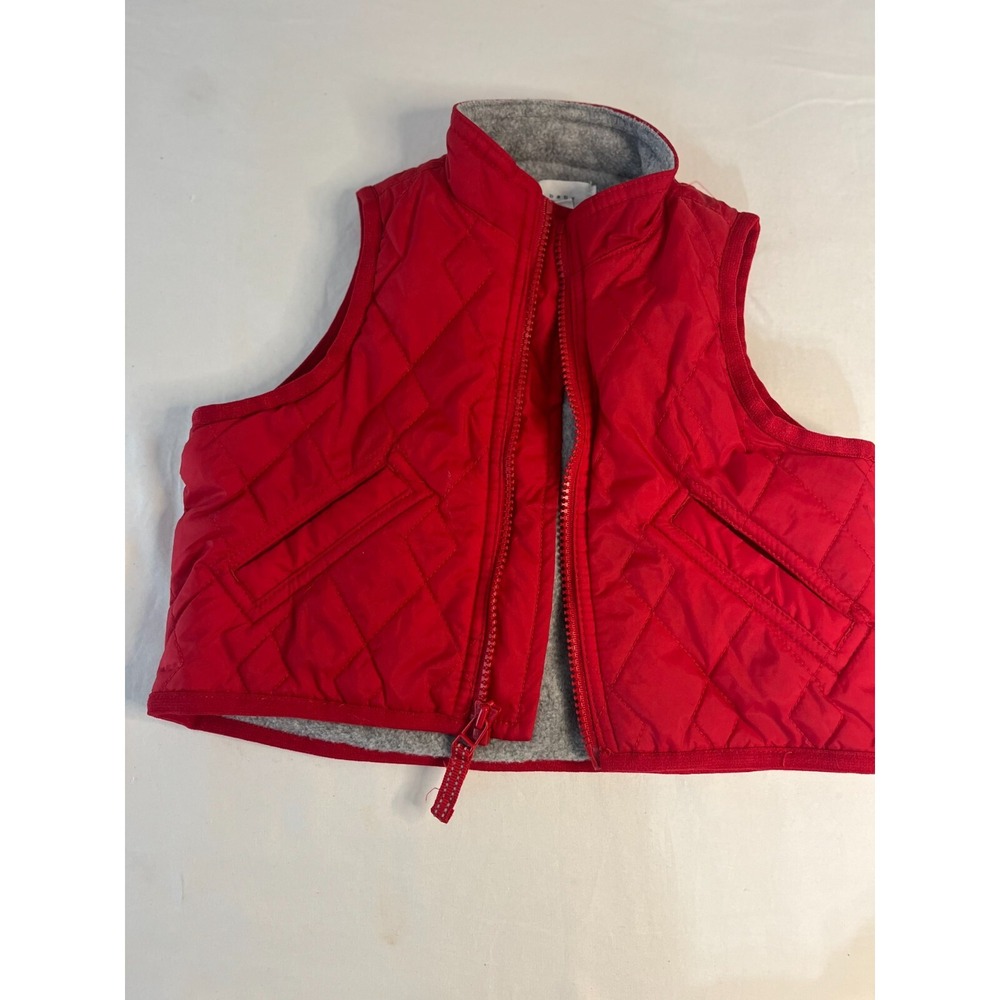 Baby Gap 12-18M Red Puffer Vest Full Zip Fleece Lining Gray Zip‎ Nylon Rayon